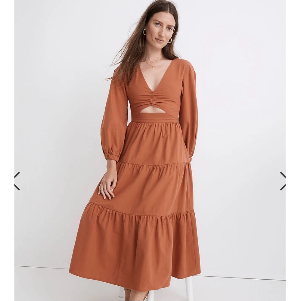 Madewell Crepe Cutout Midi Dress Burnt Orange - Size M